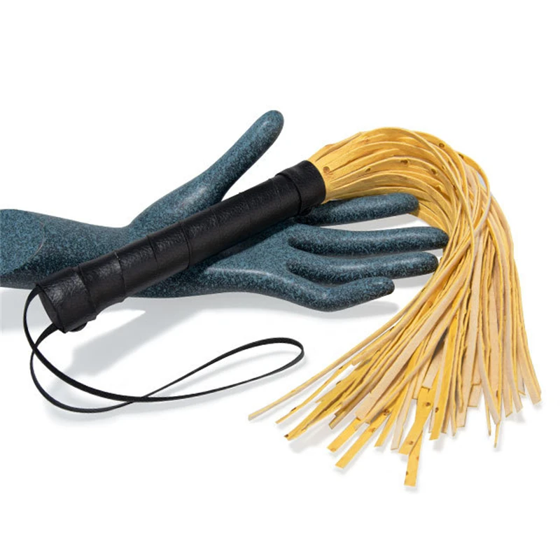 38.5CM Yellow PU Leather Tassels Flogger Horse Riding Whip Equestrianism Horse Whips 2