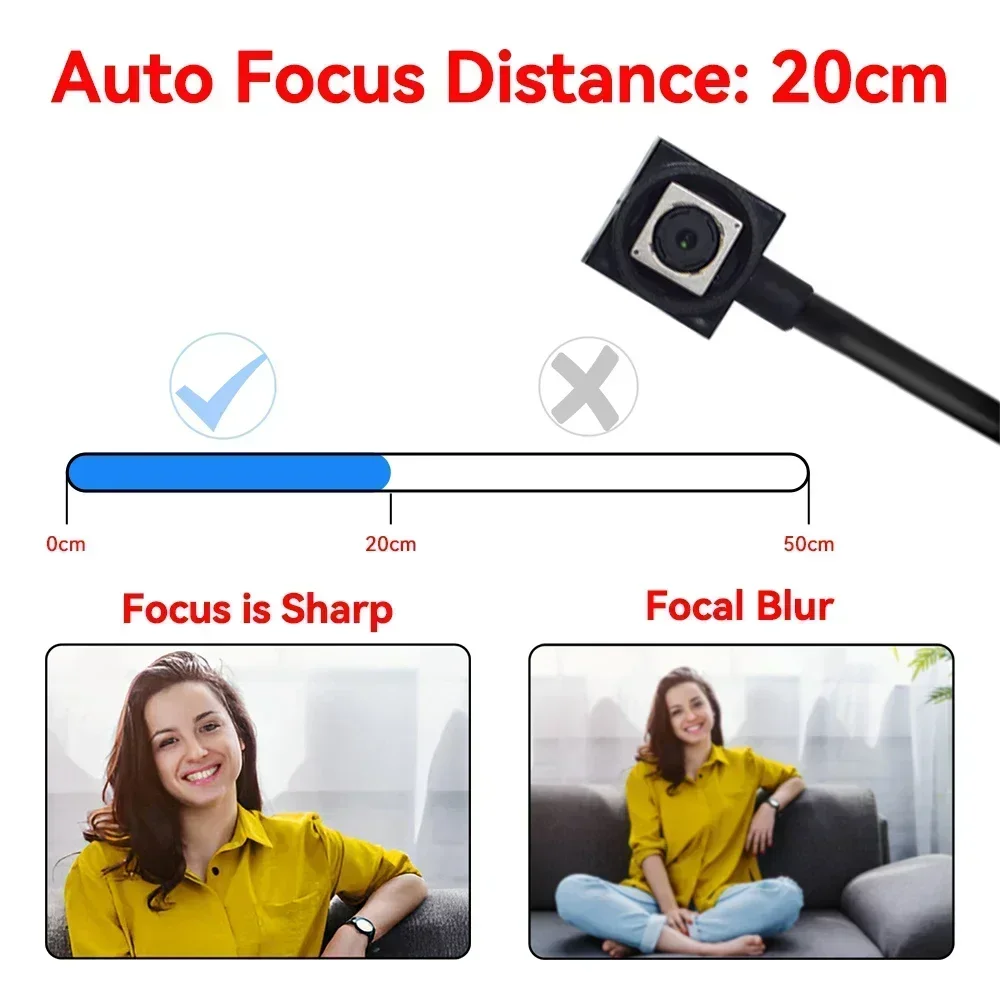 8MP 4K Ultra HD 3.6mm Lens Mini Camera with Auto Focus 20CM 15FPS High Speed USB Module Camcorder for PC Android Mobile Phone