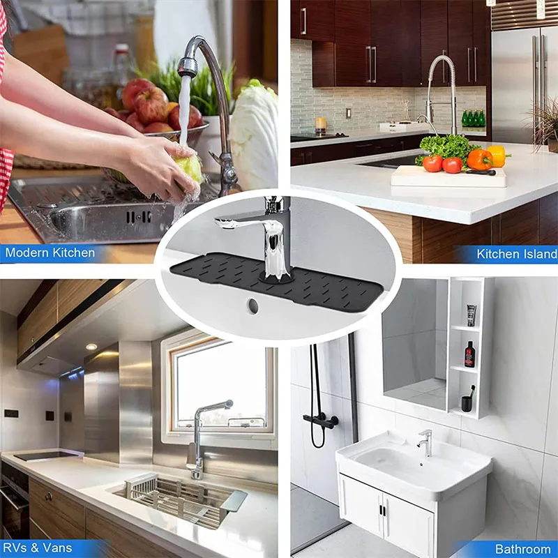 Kitchen Sink Splash Guard, Silicone Faucet Handle Drip Catcher Tray Pad, Washers Faucet Absorbent Mat, Sink Protectors for Kitchen Sink, Sink Mat for