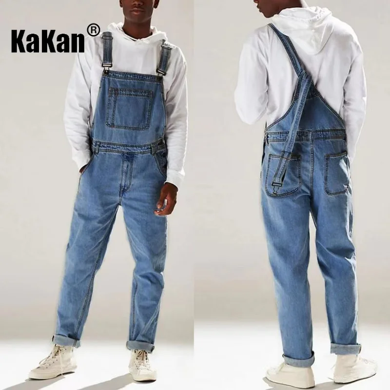 Kakan European and American New Style Strap Blue Black Jeans Men's Clothing, Youth Popular Denim Long Jumpsuit K34-725