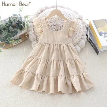 Summer Style Children Clothing Flying Sleeve Solid Color Pleated Princess Cake Dress Girls Costume 1