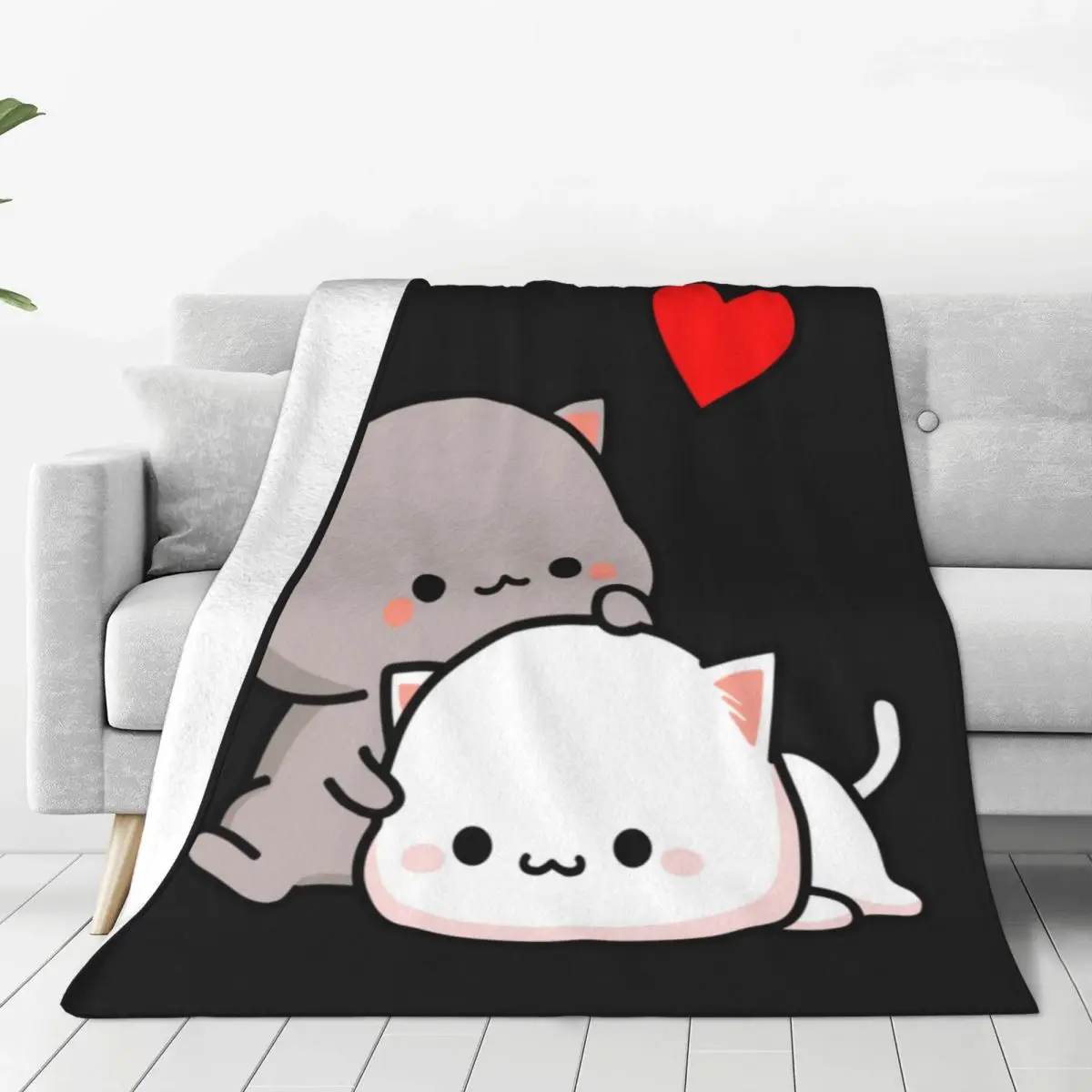 복숭아 고양이와 고마 사랑 플란넬 담요 동물 귀여운 따뜻한 부드러운 침구 침실 여행 침대보 소파 침대 커버 던져