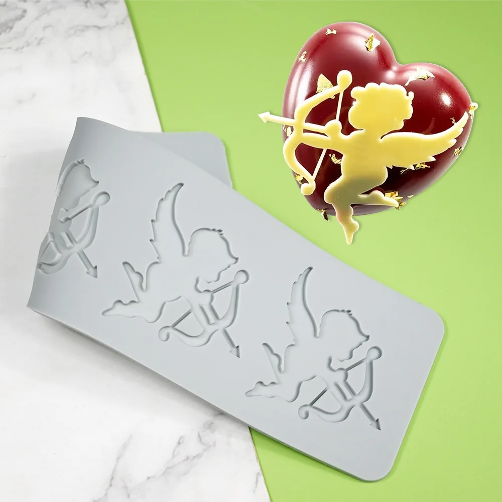 

4 Cupid Sugar Flipping Silicone Lace Mats DIY Love God Dessert Set Plate Cake Decoration Baking Supplies
