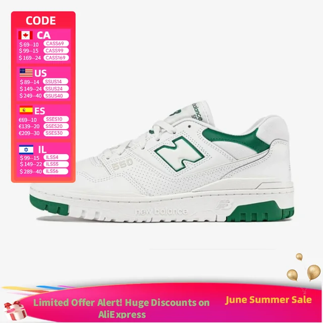 New Balance NB 550 : Chaussures de skate rétro élégantes, confortables et basses pour hommes et femmes en blanc et vert BB550SWB 1
