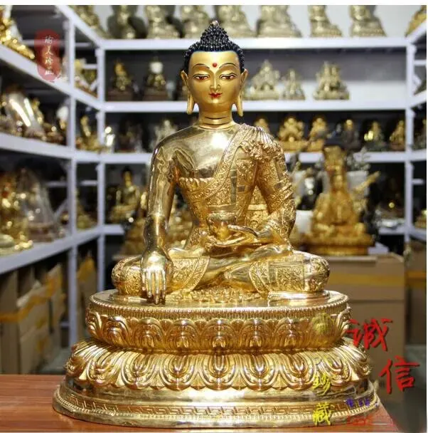 

46CM huge large # GOOD buddha Buddhist HOME Temple Nepal Tibet Buddhism gold gilding Amitayus Sakyamuni buddha brass statue