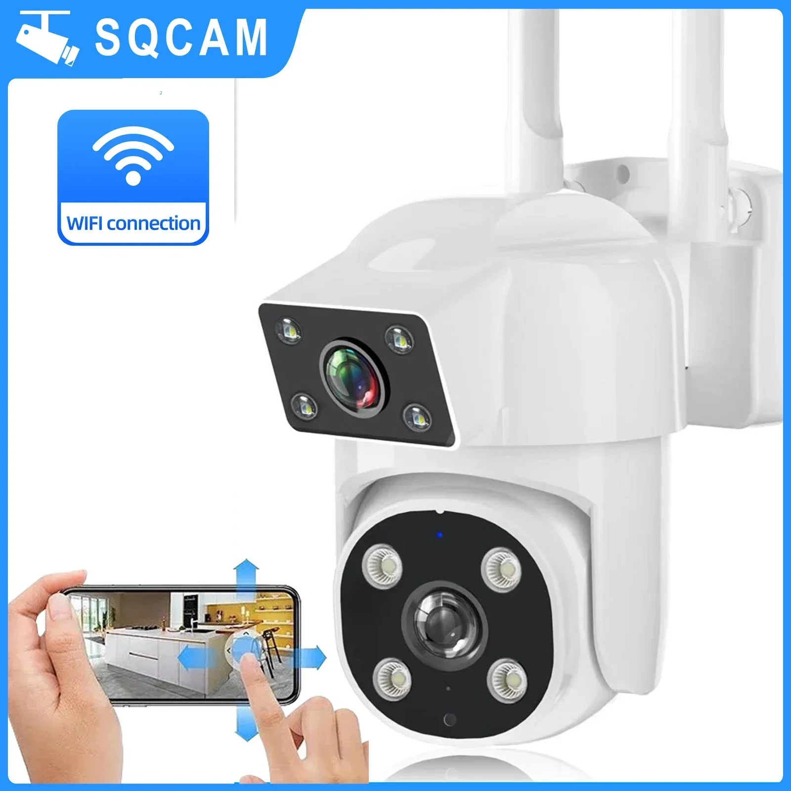 

SQCAM 8MP wifi camera wifi security camera security protection dual lens waterproof human detect auto tracking PTZ 360 camera