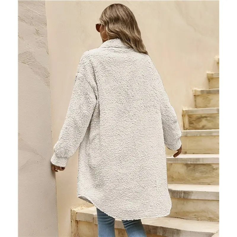 여성용 테디 플리스 코트-플러시 오버사이즈 롱 가디건, 캐주얼 스타일을 위한 아늑한 겨울 퍼지 아우터웨어