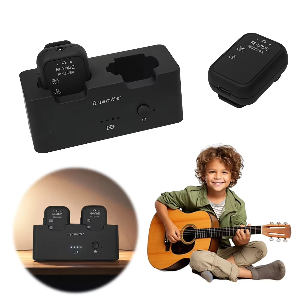 M-VAVE WP-12 2.4GHz Wireless IEM System/1 Transmitter 2 Receivers/3ms Latency/24H Playback/for Live Sound Monitoring Musicians