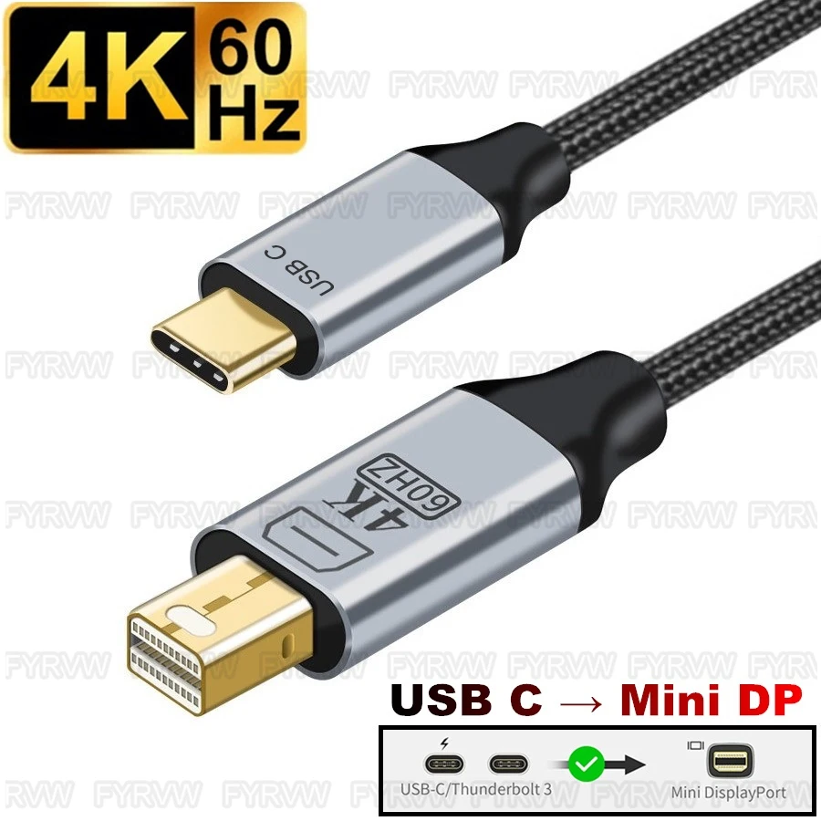 Cavo Da Tipo C A Mini Dp Thunderbolt3 Da Usb C A Mini Displayport 4K @ 60Hz Per Macbook Air Pro 2022-2016 Da Superficie A Imac Mini Dp