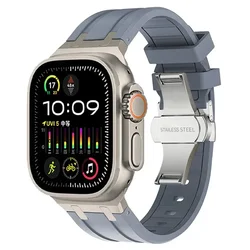Premium Silicone Sports Band with Butterfly Clasp for 44mm 45mm 46mm (Titanium gray)