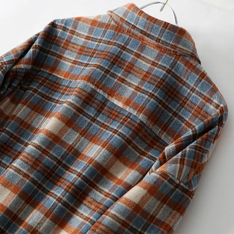 2023 Autumn/Winter New Hong Kong Style Polo Collar Long Sleeves Comfortable Plaid Casual Loose Fit Slim Leisure Female Shirt