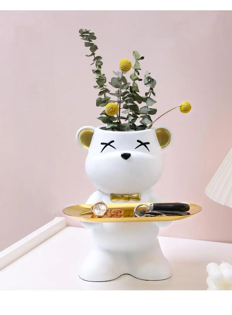 

Creative Ceramics Violent Bear Vase Storage Ornaments Tray Desktop Decoration Flower Arrangement Cartoon Animals Home Decoration