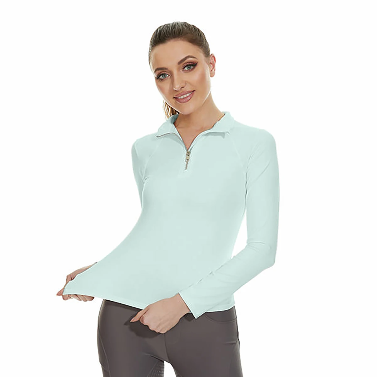 MXLLINA Women Zipper Longsleeve Equestrian T-Shirts Horse Riding Clothes Gym Tops Training Competition Sport Shirt 5