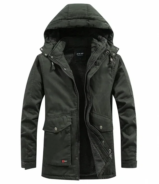 thumbnail image 1 of Chaqueta militar cortavientos con capucha, informal, nueva, de invierno 2024, cálida, estilo universitario, para hombre, chaquetas tipo parka, abrigo grueso de algodón lavado para hombre, 1 of 5