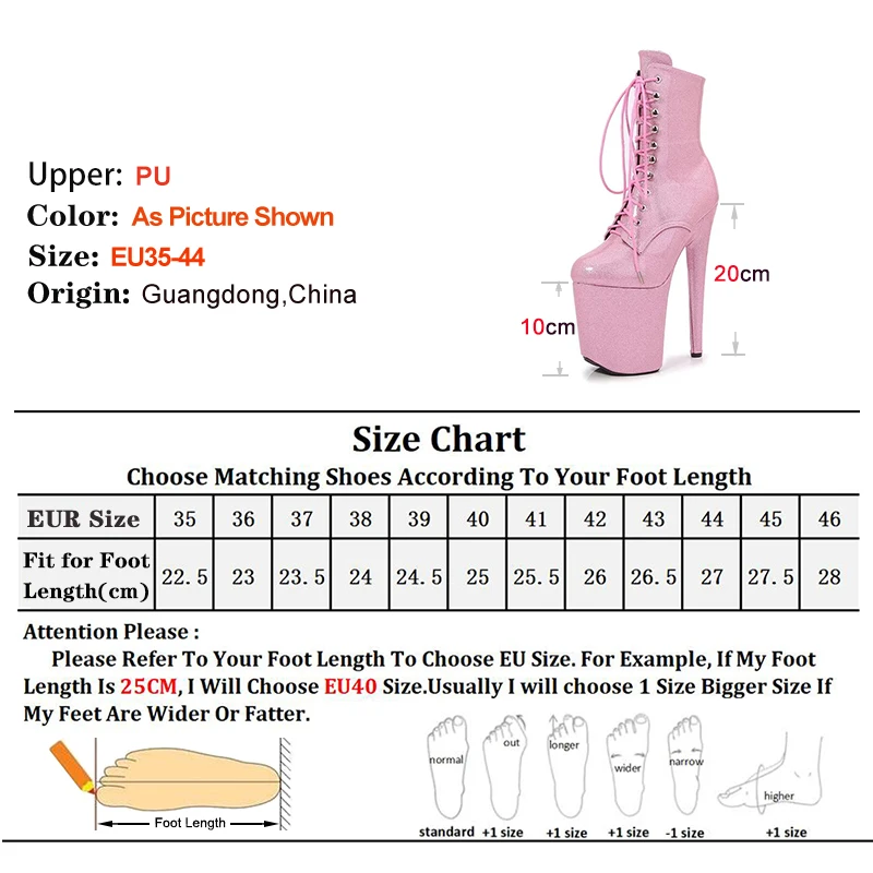 2025 Nightclub Glitter PU 20CM/8inches Boots  Pole Dancing Shoes Women High Heel Exotic Stripper Platform Shiny PU Ankle Boots