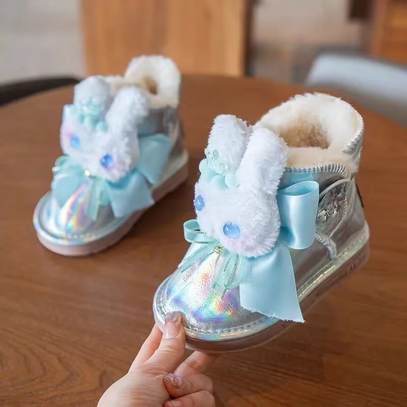 

Rhine-diamond winter warm boots Handmade custom fur one-piece boots Butterfly decorated children's boots 26-36