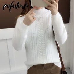 Cashmere Sweater Women Half Turtleneck Pullover Knitted Sweaters Warm Knitwear Female Jumper Winter Clothes Solid Casual Top