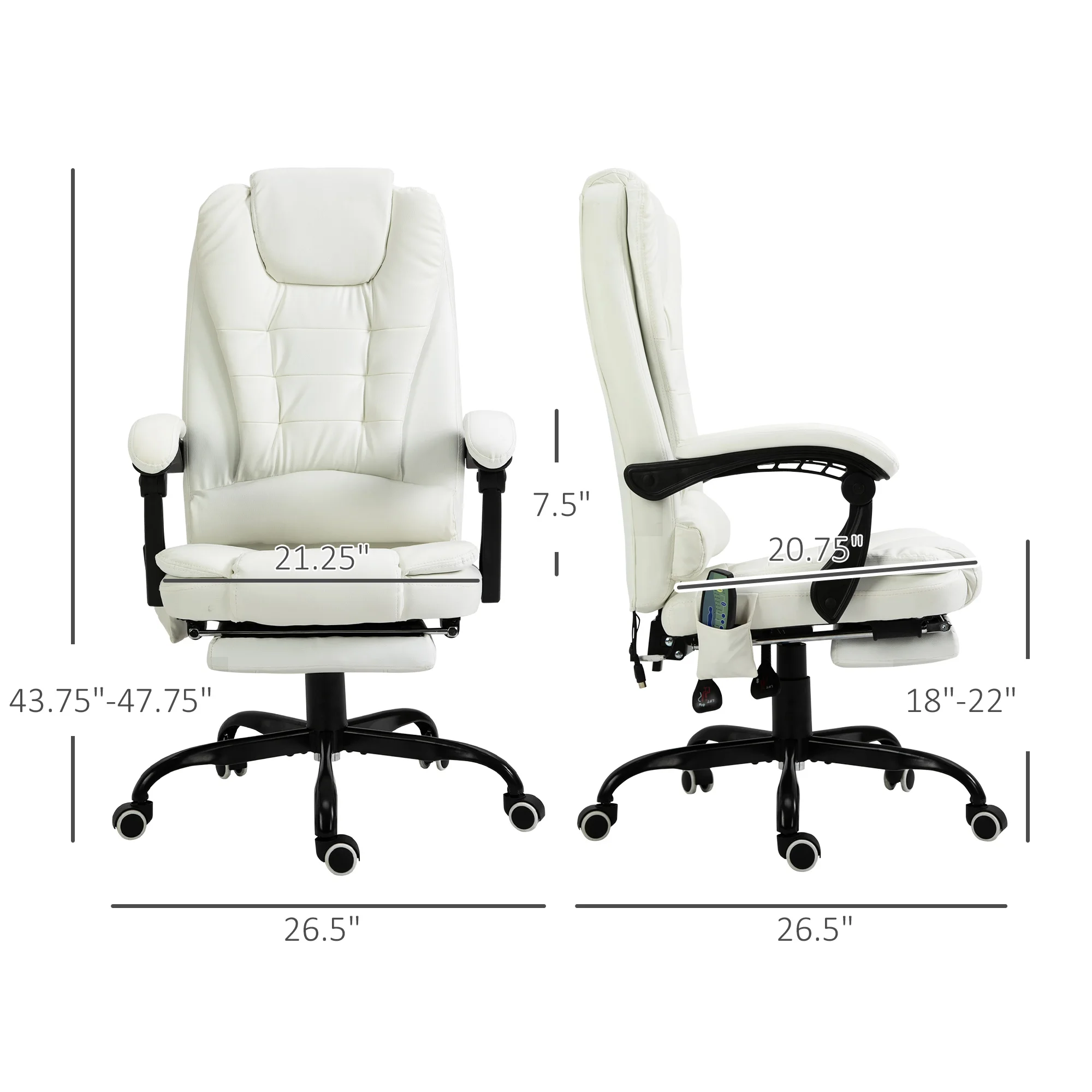 7-Point Vibrating Massage Office Chair High Back Massaging Office Desk Chair with Lumbar Support, Footrest, White 4