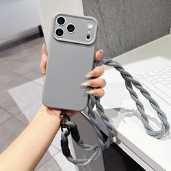 Elegant Shockproof Solid Color Necklace Phone Case with Cord Lanyard - iPhone 14 Pro (D)