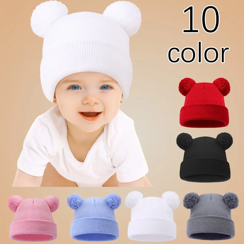 Baby Hat Set Autumn Winter Knitted Hats With Pom Kids