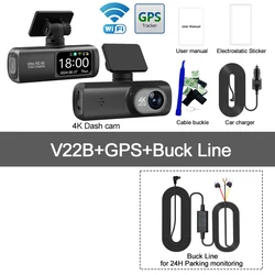 Ultra HD 4K Dual Lens Dash Cam with WiFi & GPS - 24-Hour Parking Monitoring Car DVR - 32G (V22B-GPS-BL)