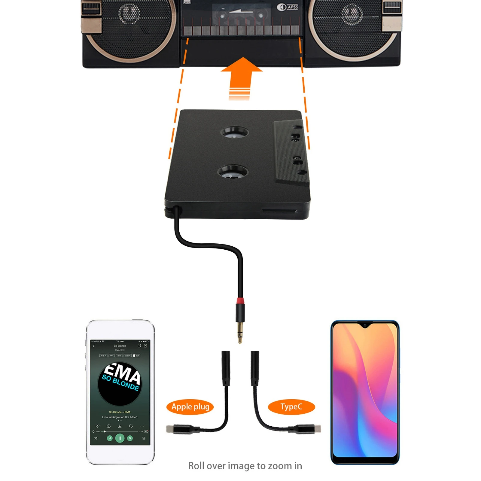 3.5mm Car Audio Cassette to Aux Adapter Stereo 4 Channel Output Cassette Tape Player 3.5mm Auxillary Cable Tape Adapter car multimedia player portable cassette player
