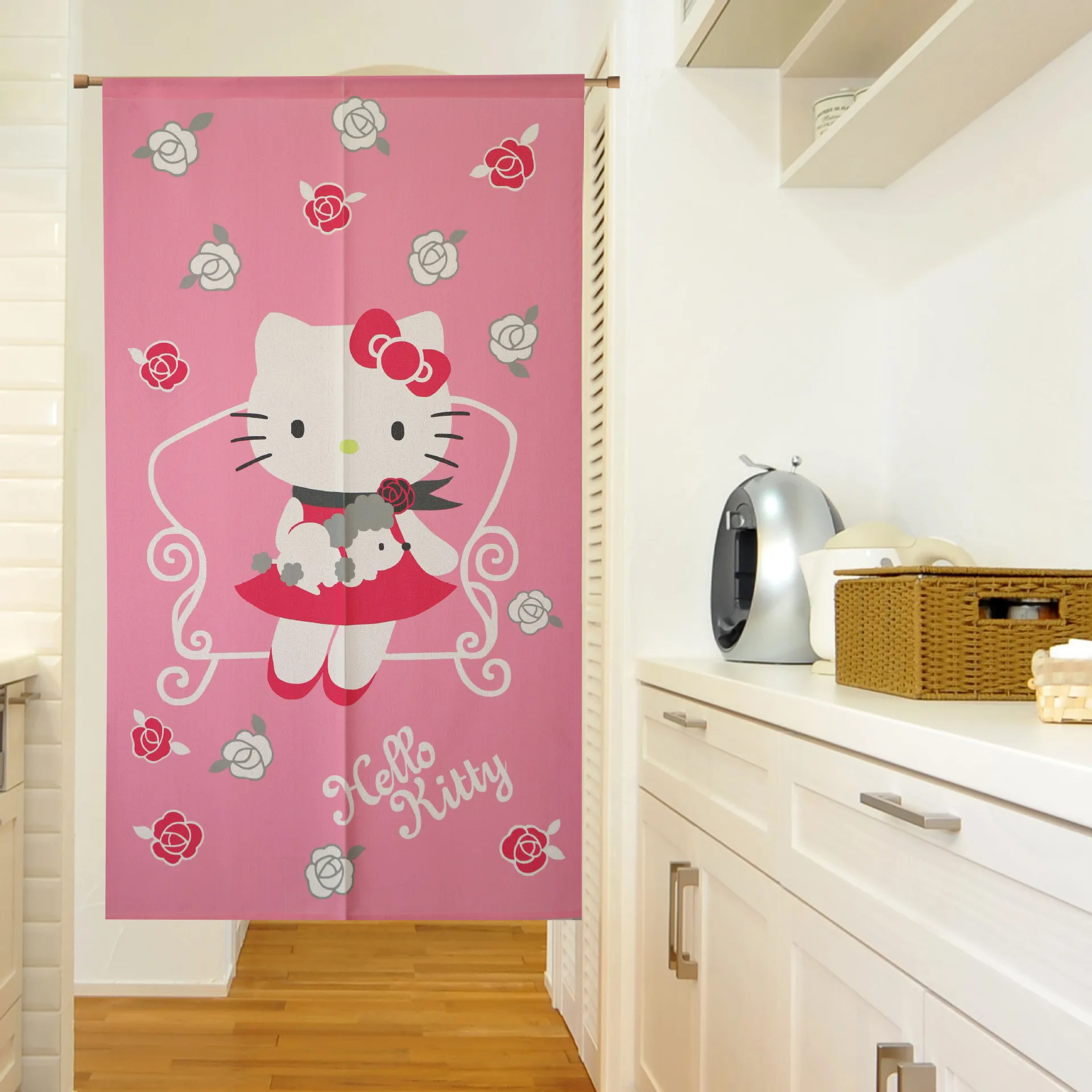 

Cartoon Hellokitty partition curtain kitchen curtain entrance curtain surface punching telescopic rod simple operation
