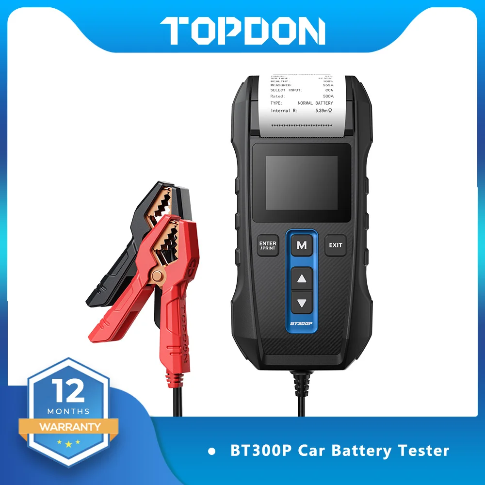 Topdon BT300P Car Battery Tester with Print 12V Car Battery Tester with