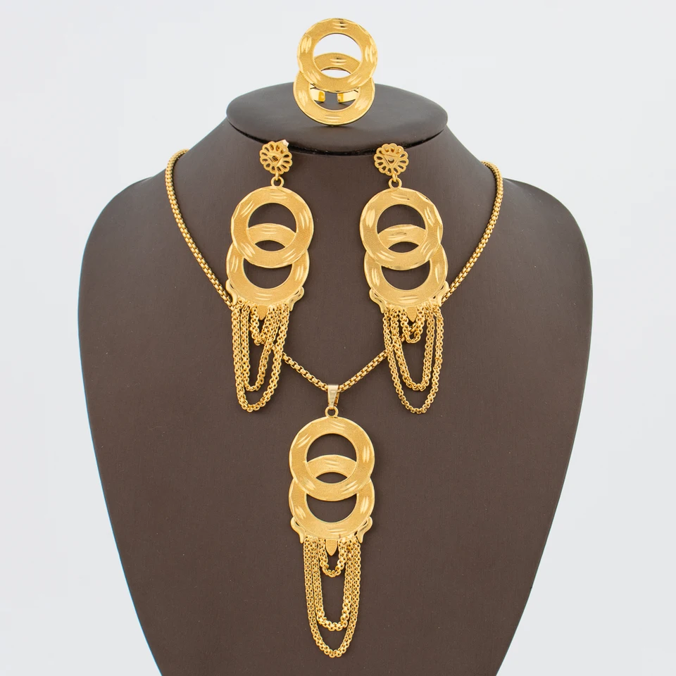 女性のためのアフリカンゴールドメッキジュエリーセット,イヤリング
