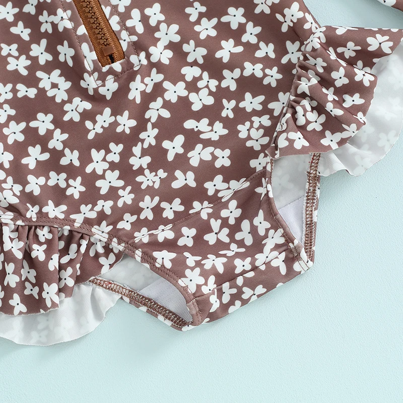 Little Baby Girls Swimsuit Rash Guard Long Sleeve Zipper Ruffle Bathing Suit Toddler Summer Clothes