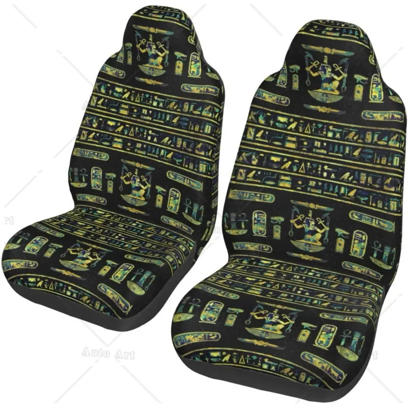 

Car Seat Covers Egyptian Hieroglyphs Gold Blue Marble Car Front Seat Protectors Car Accessories Set Bucket Cover Universal