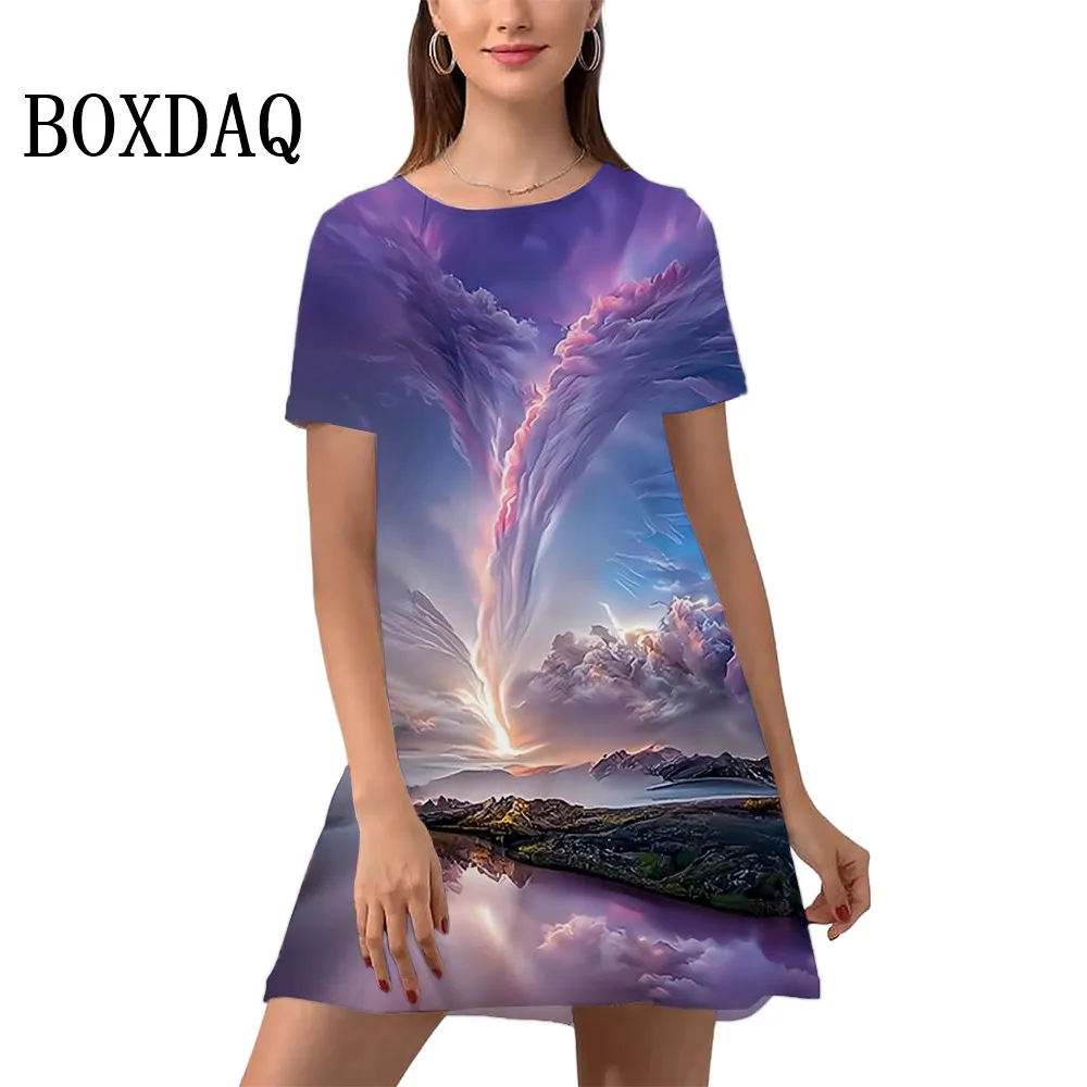 

Fantastic Scenery Tie Dye 3D Print Dress Summer Pullover Ladies Short Sleeve Plus Size Dresses 6XL Women Casual O-Neck Dress New