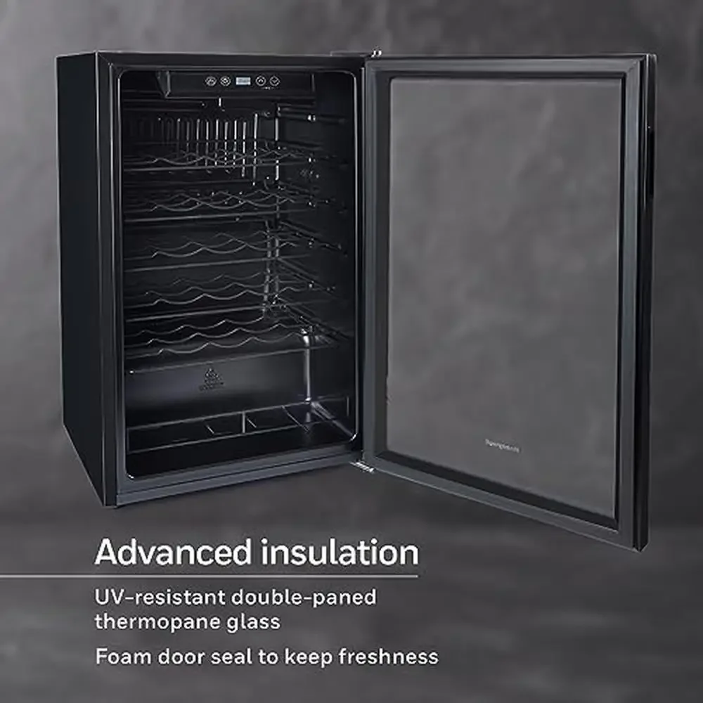 34 Bottle Wine Cooler Refrigerator Large Freestanding Cellar UV-Resistant Double-Paned Glass Electronic Digital Thermostat Pull 5