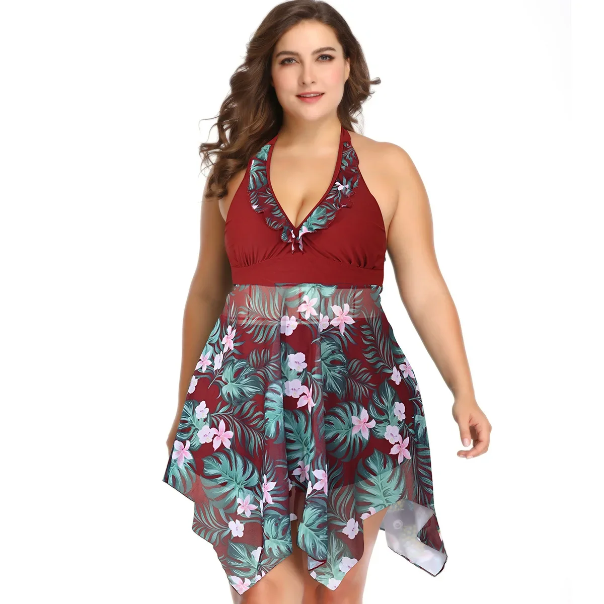 swimwear Two Piece Suit Halter Swimming Dress Summer Beachwear Print Bathing Suits Plus Size Sexy Bikinis Swimsuits For Women