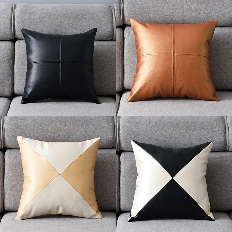 Leather Texture Pu Leather Fabric Simple Cushion Cover Stylish Classic Sofa Back Body Pillow Car Interior Decoration Wedding 5
