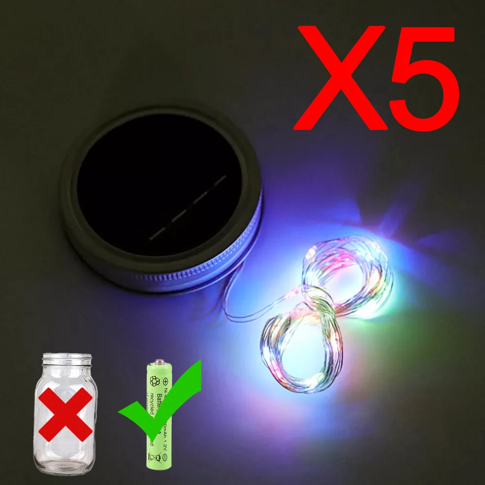 thumbnail image 1 of 5PCS Solar Power Mason Jar Lid Lights Fairy Lights LED String Lights DIY Waterproof Garland Party Christmas Wedding Decoration, 1 of 5