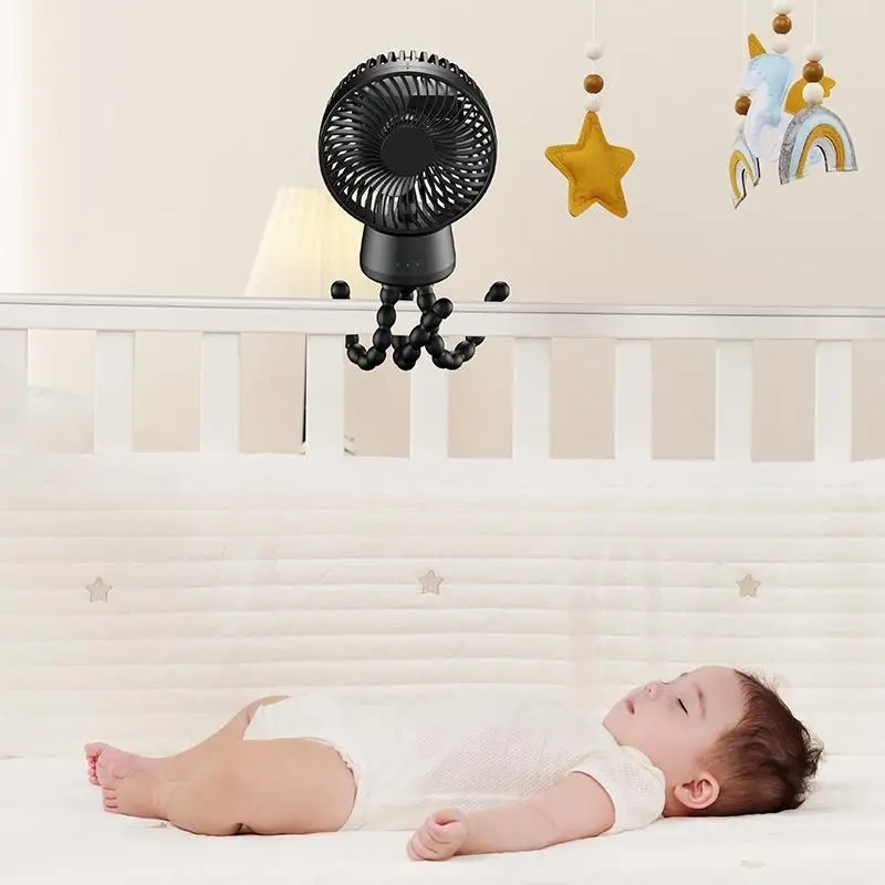 Аккумуляторный вентилятор осьминога 120г. ° Портативная коляска с автоматической встряхивающейся головкой, детский вентилятор, 10000 мАч, съемный кронштейн, вентилятор с гибким штативом