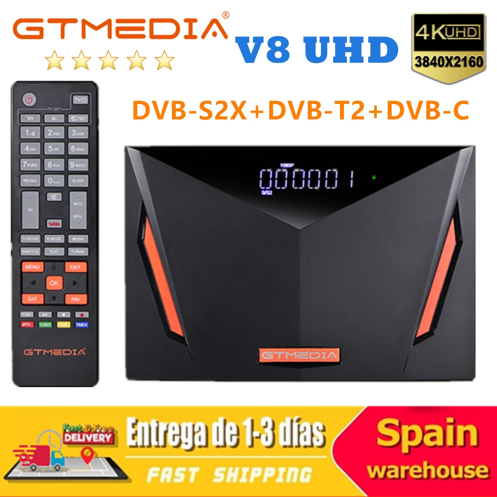 Спутниковый ресивер GTmedia V8 UHD DVB-S/S2/S2X + T/T2/Cable/ATSC-C/ISDBT поддержка 4K встроенный WiFi H.265