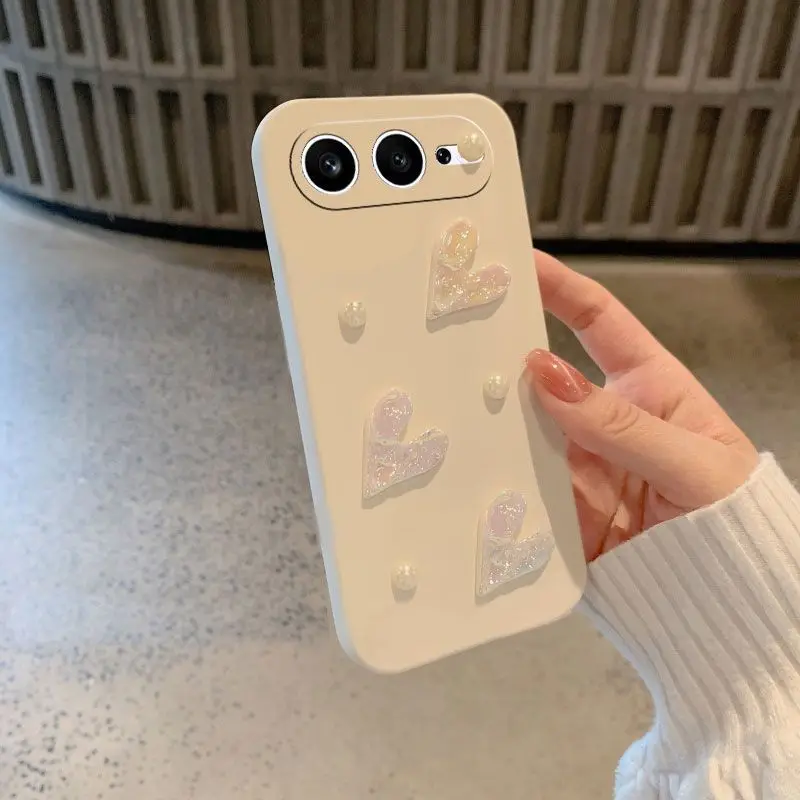 3D Laser Love Heart Pearls Soft Silicone TPU Phone Case