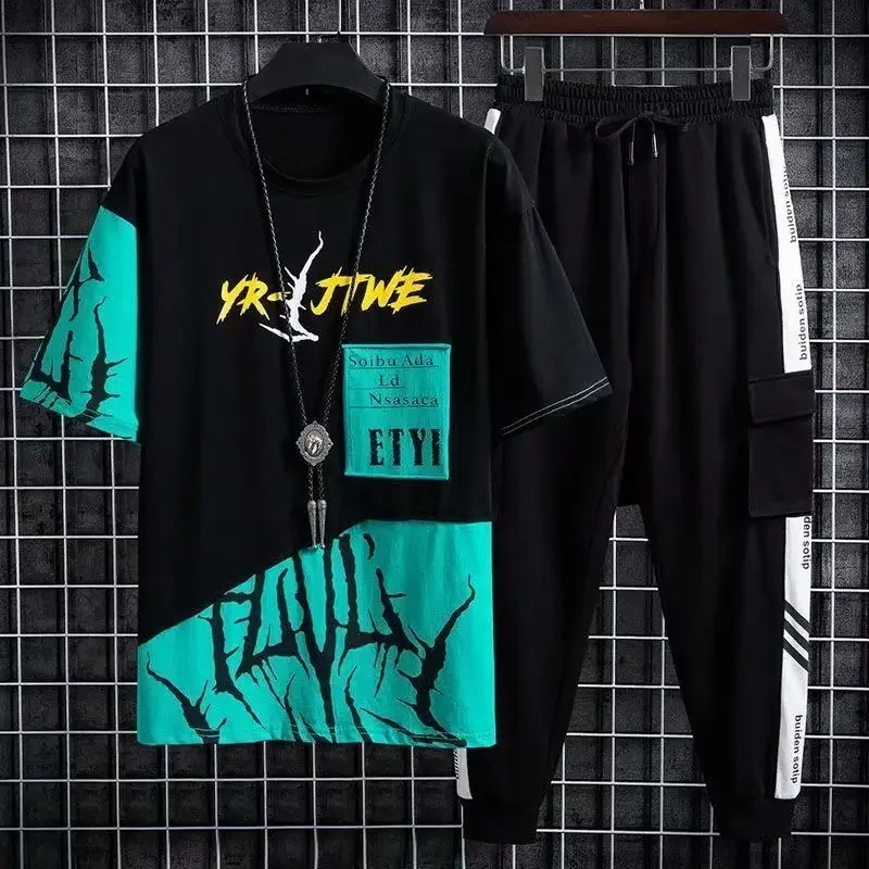 Top Pants Sets Outdoor Xl 5xl Male T Shirt 2023 Trend Tracksuit Jogging Aesthetic Sports Suits Print Basic Baggy Clothes for Men