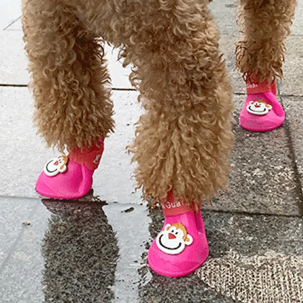 4Pcs Stylish Pet Shoes Durable Puppy Rain Shoes Soft Texture