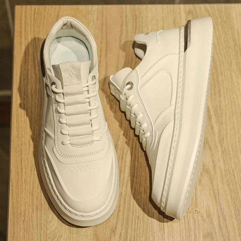Fashionable Men's Genuine Leather Casual Shoes Thick Soled Small White Shoes Men's Sports Shoes Versatile Trendy Shoes