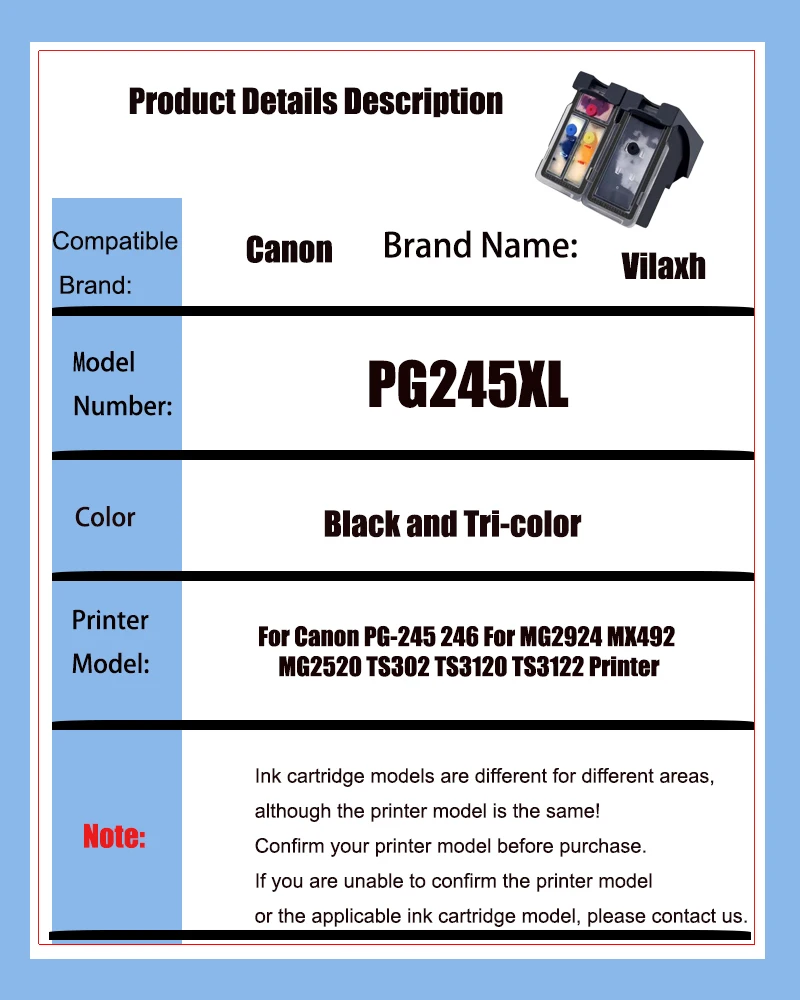 PG245XL CL246XL Ink Cartridges compatible for Canon MG2400 MG2500 MG2880 IP2820 IP2850 MG2920 MG2922 MG2929 MG2522 printer supplies ink cartridge inkjet ink cartridge