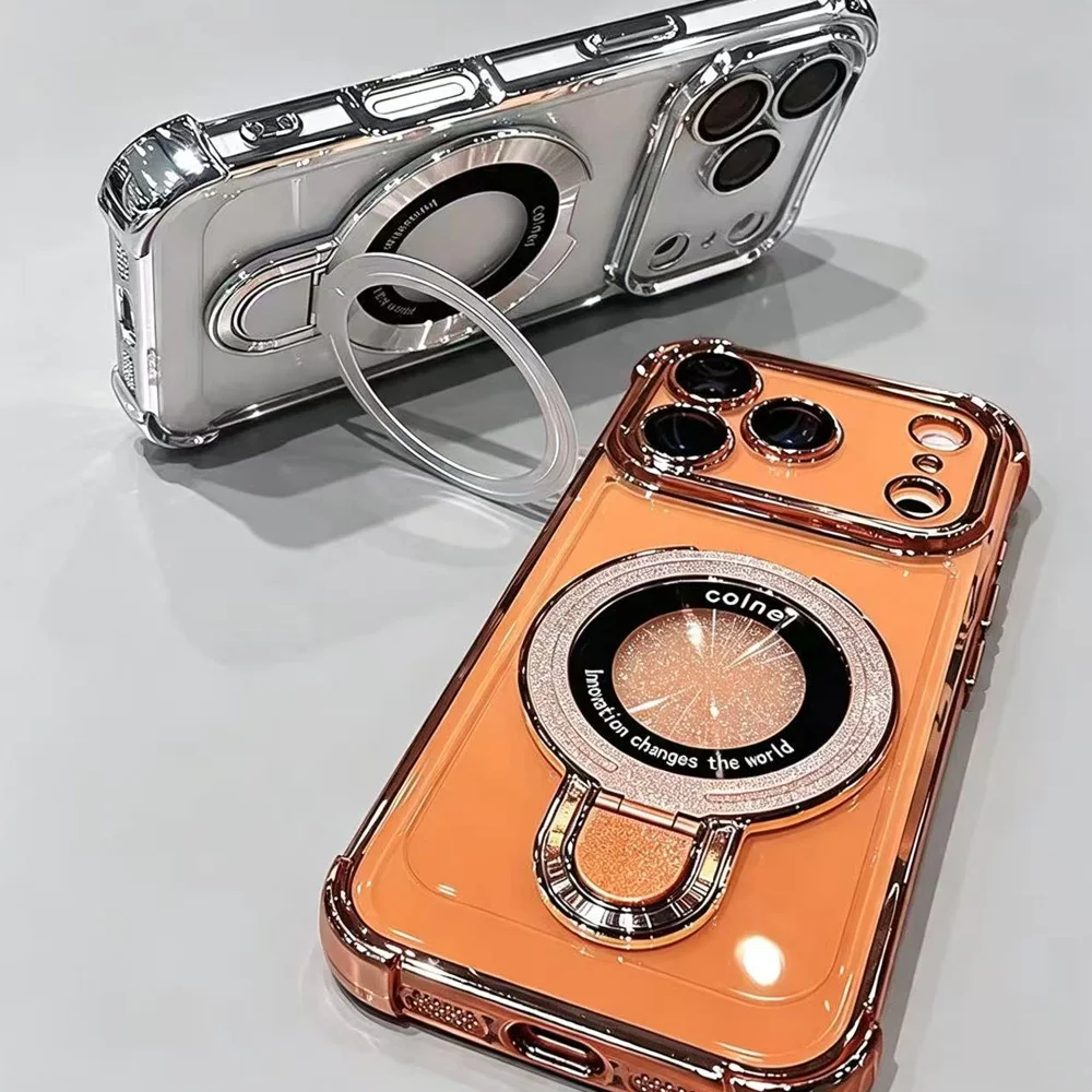 Transparent Magnetic Bracket Case with Wrist Strap and Shockproof Design