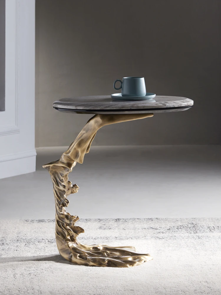 

Light luxury art modern marble edge solid pure copper corner several small apartment coffee table designer custom