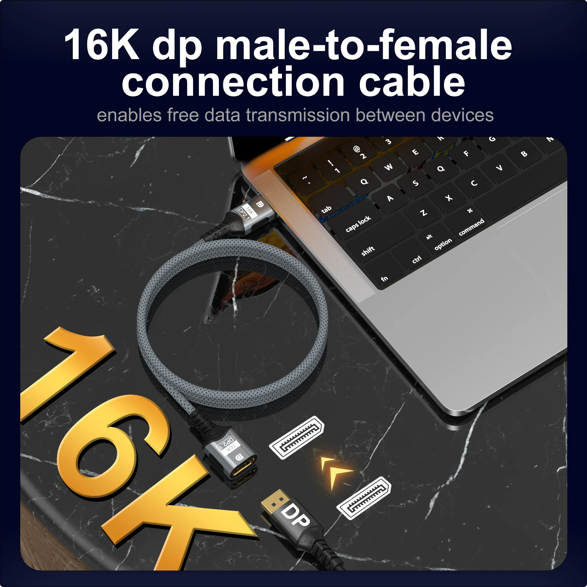 Ultra High-Speed DisplayPort 2.1 Extension Cable - 54Gbps, 16K, 8K, and 4K Support with High Refresh Rates