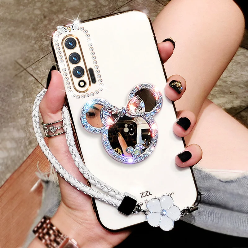 

Luxury Glitter Diamond Cartoon Vanity Mirror Phone Case For Samsung S23 S22 S21 S20 Plus + Ultra Fe Note 20 Plating Bling Cover