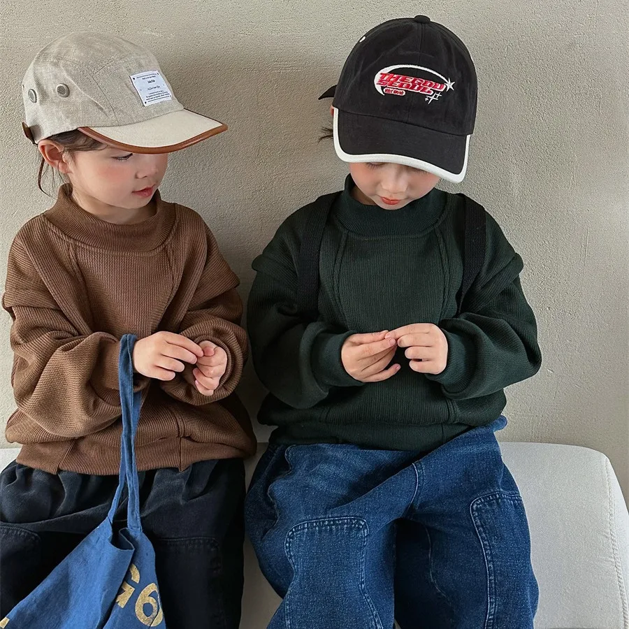 

Детская одежда, Детский Повседневный Топ, новинка 2023, осенне-зимняя флисовая толстовка с высоким воротником для мальчиков и девочек, детский свободный плотный теплый топ