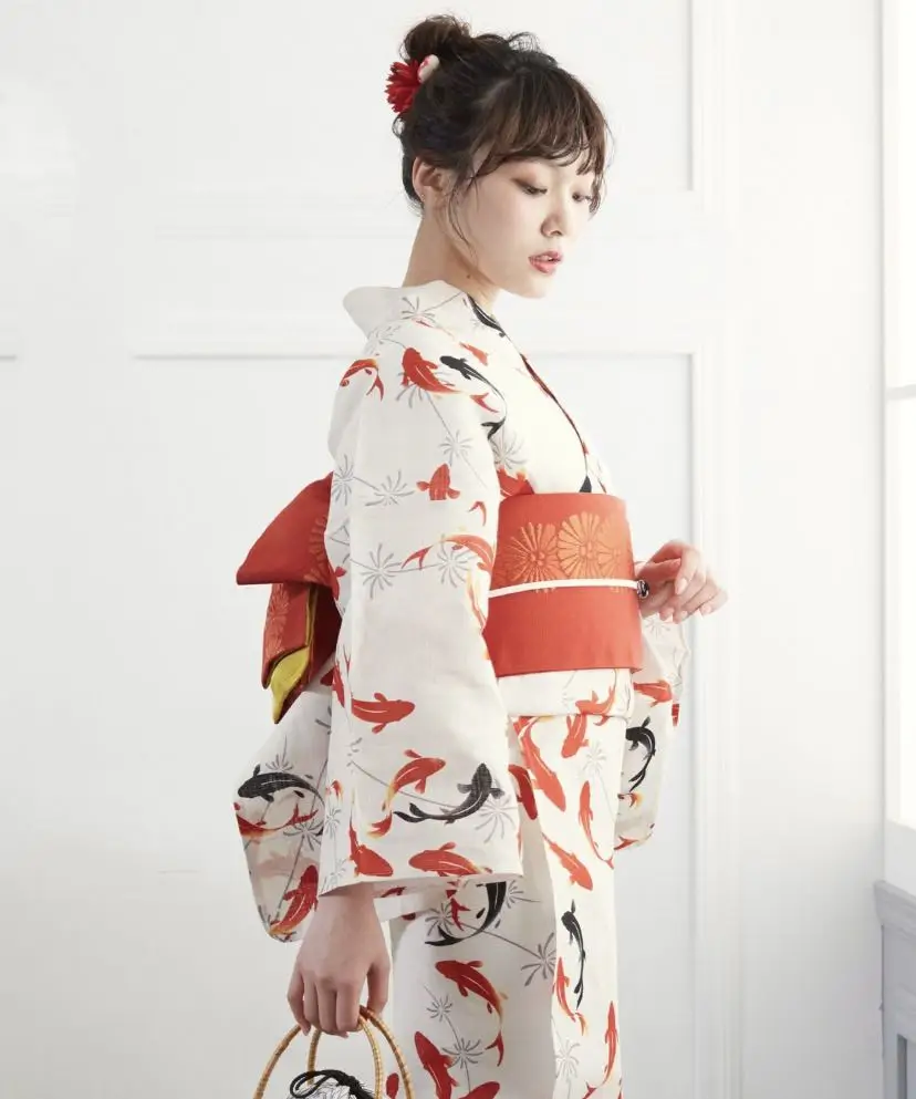 Women's Japanese Yukata Kimono 160cm Goldfish Print Summer Dress, Formal Lightweight Cotton - Image 4