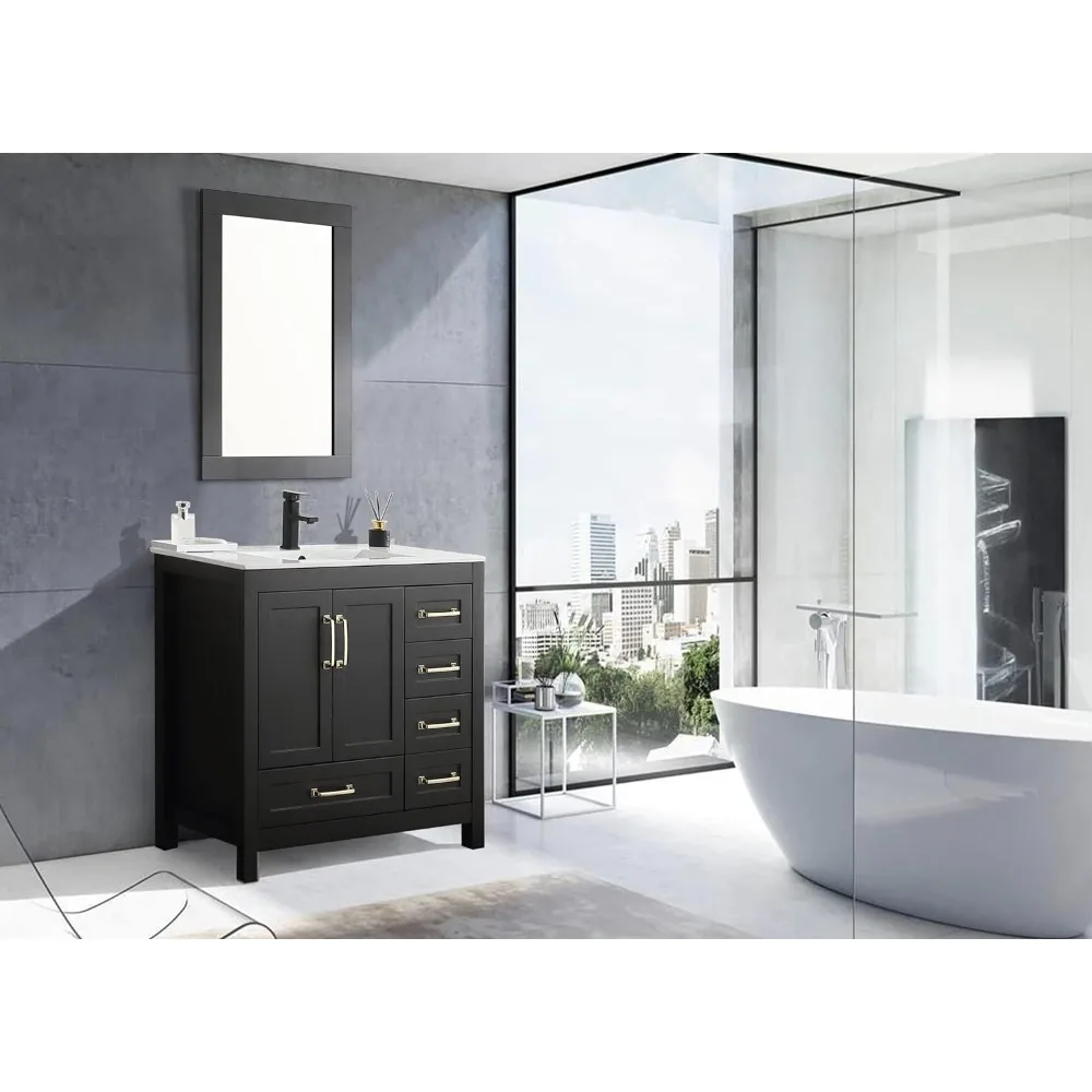 Bathroom Vanities with Sink, Undermount Ceramic Sink W/Thickened Wood, Matte Black Faucet, Bathroom Vanities Cabinet